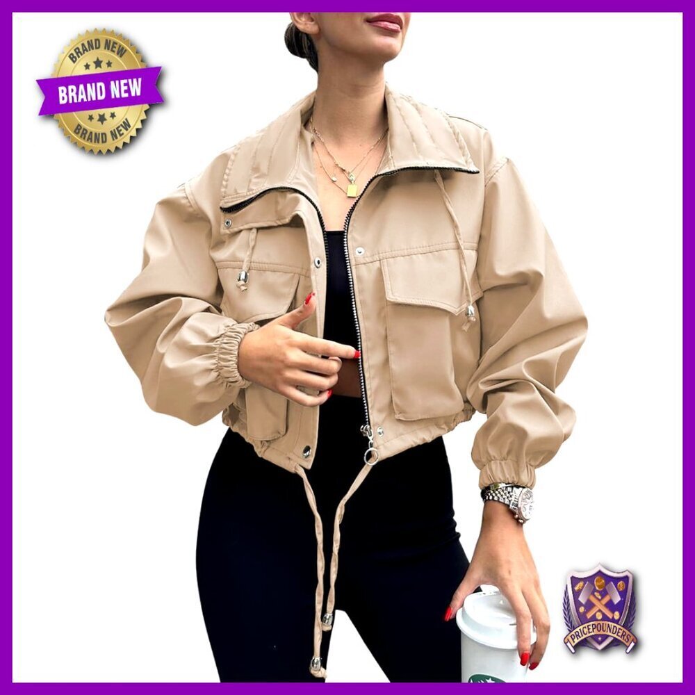 Oversized Cropped Jacket Lightweight Utility Anorak Zip Up with Pockets Y2K Chic